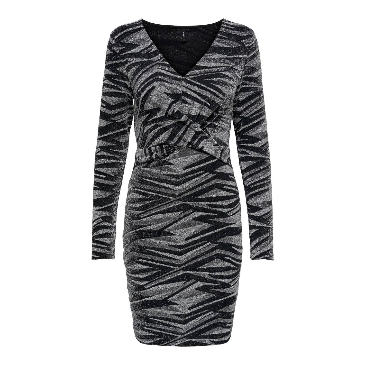 ONLY bodycon jurk ONLQUEEN met all over print en glitters grijs zwart