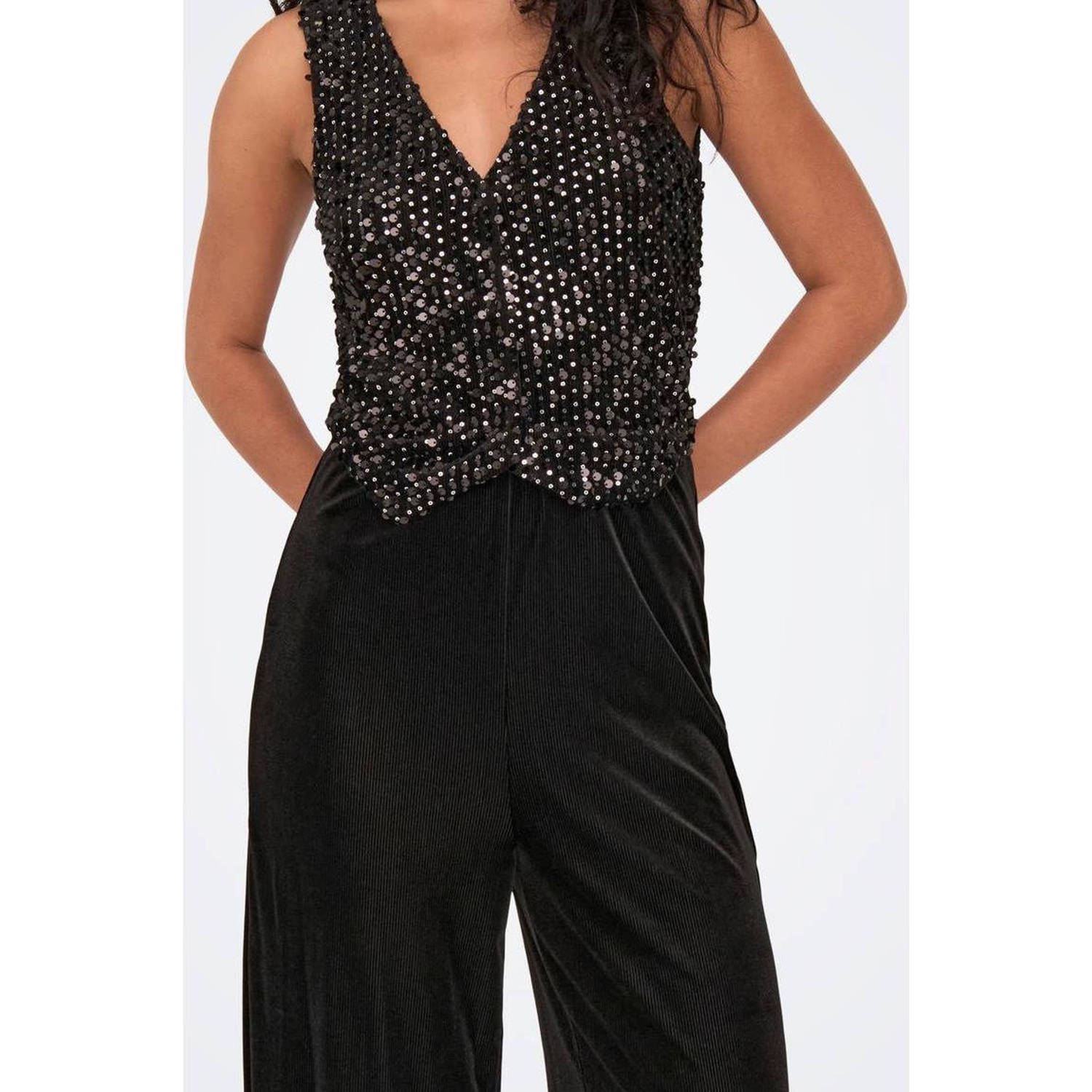 ONLY jumpsuit ONLLUCY met stippen en pailletten zwart