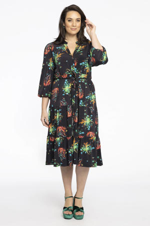 gebloemde blousejurk DOLCE van travelstof zwart