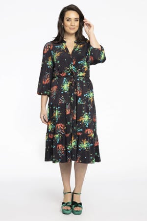 gebloemde blousejurk DOLCE van travelstof zwart