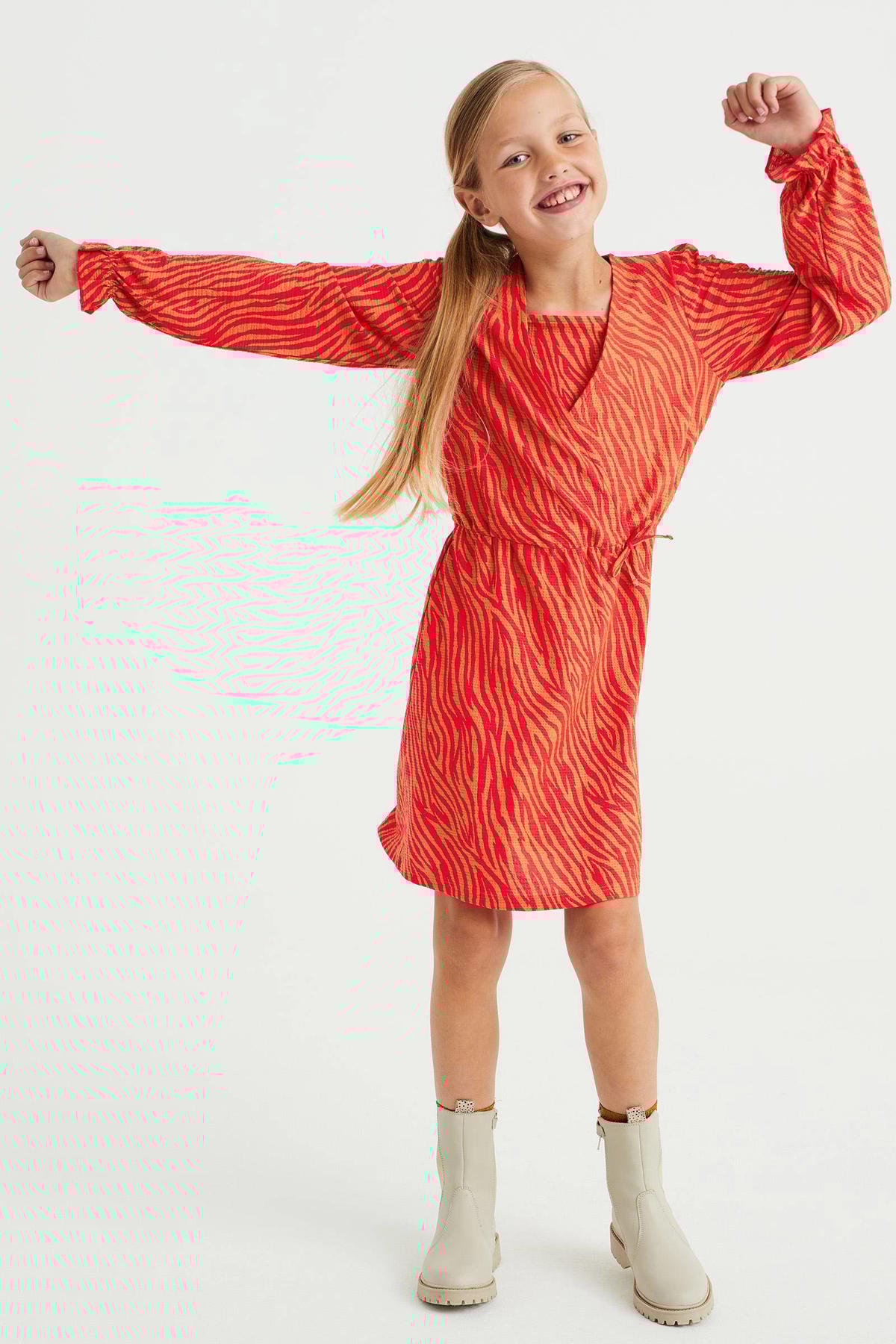 WE Fashion jurk met zebraprint koraalrood wehkamp