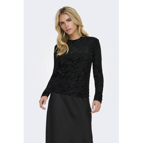 ONLY semi-transparante mesh top ONLNORA met zebraprint zwart afbeelding