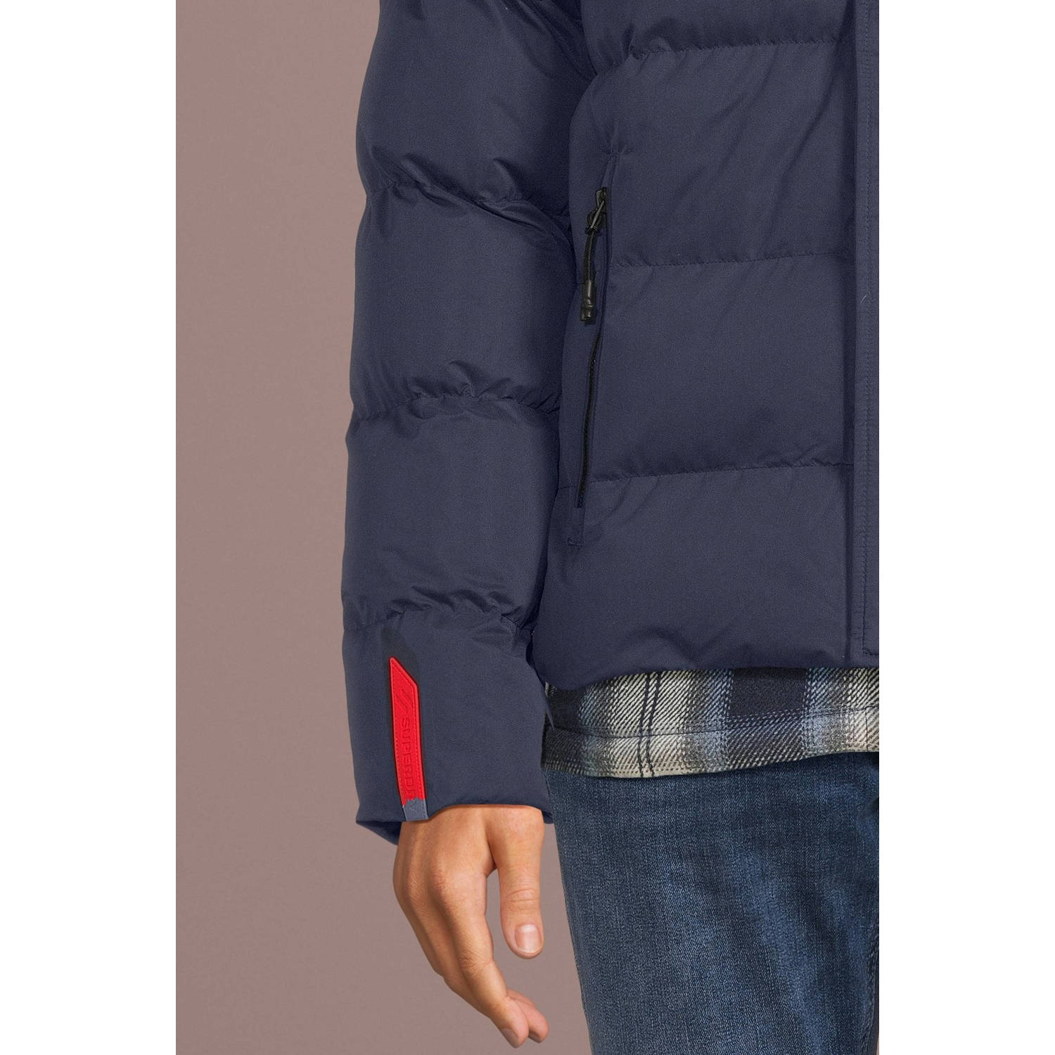 Superdry gewatteerde jas met logo donkerblauw