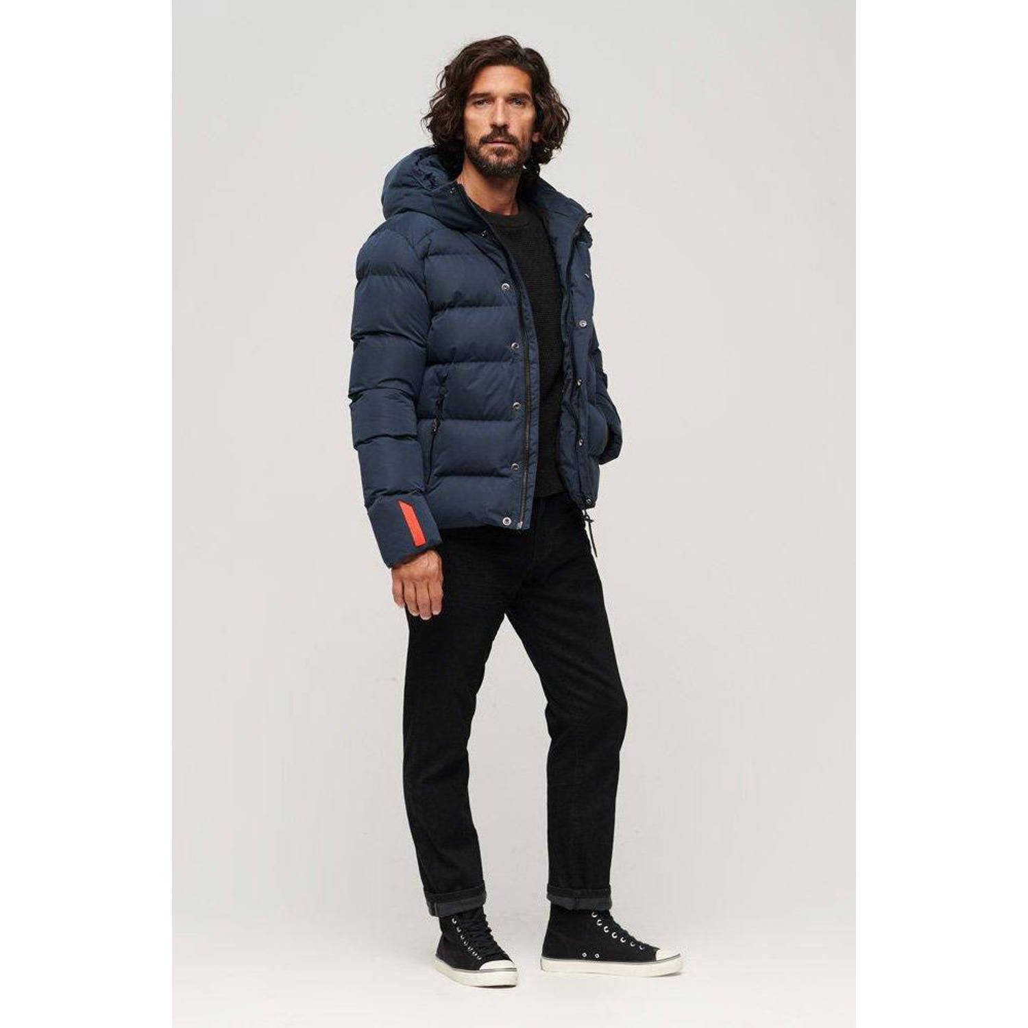 Superdry gewatteerde jas met logo donkerblauw