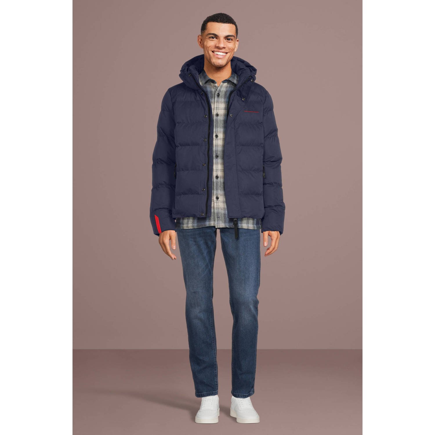 Superdry gewatteerde jas met logo donkerblauw