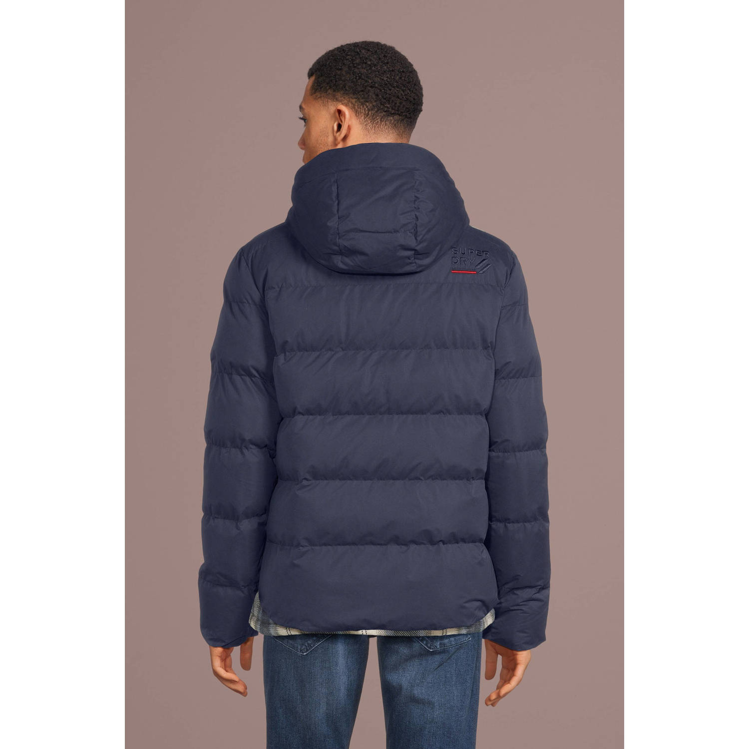 Superdry gewatteerde jas met logo donkerblauw