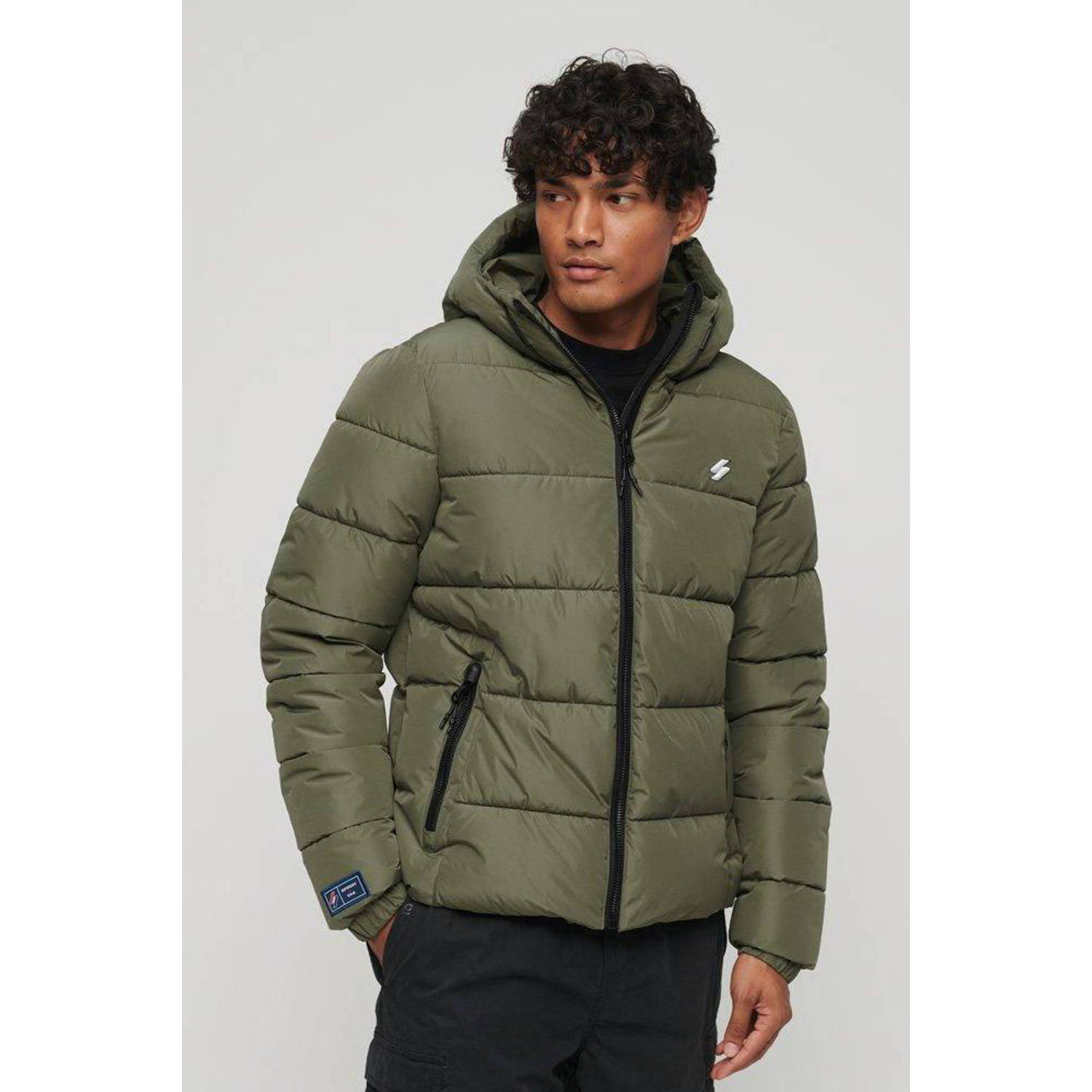 Superdry sports puffer jas dusty olive green