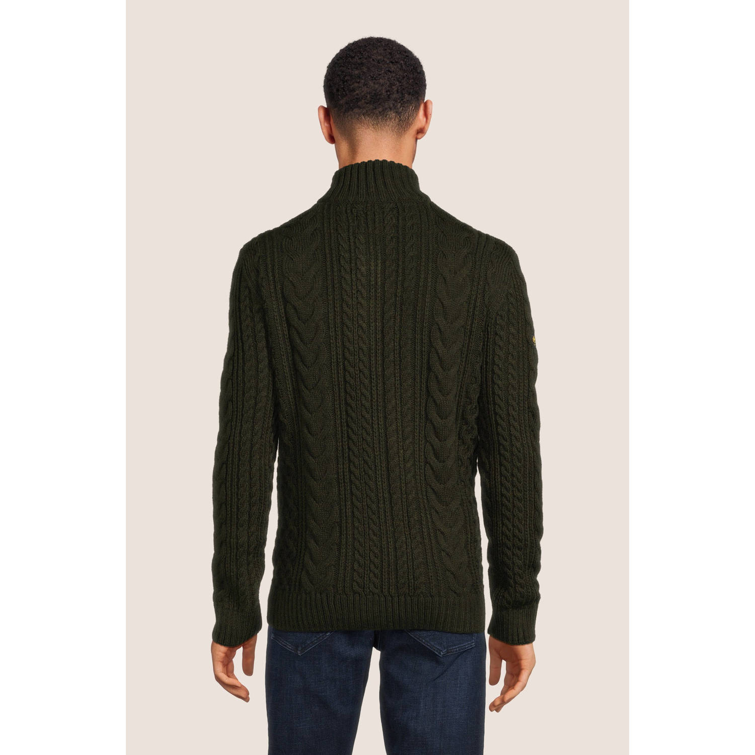 Superdry grofgebreide schipperstrui Vintage Jacob met wol surplus goods olive