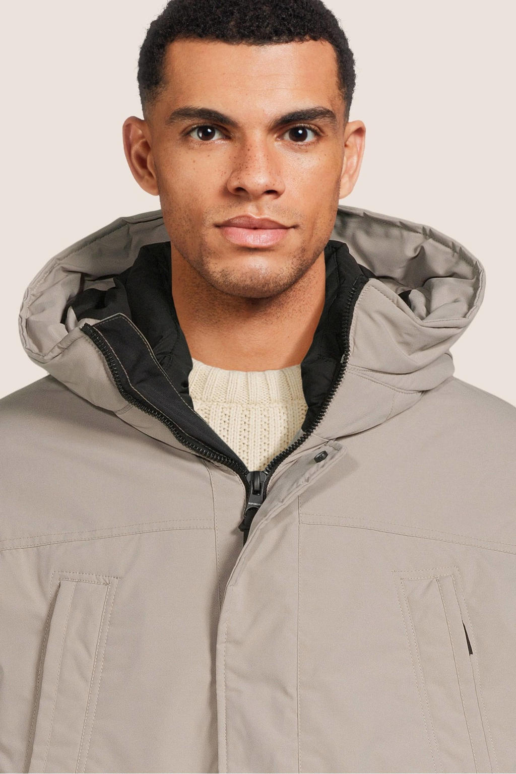 Heren Fuji Gewatteerde Jas Met Capuchon in winter twig beige | NL Heren Fuji Gewatteerde Jas Met Capuchon in winter twig beige | NL