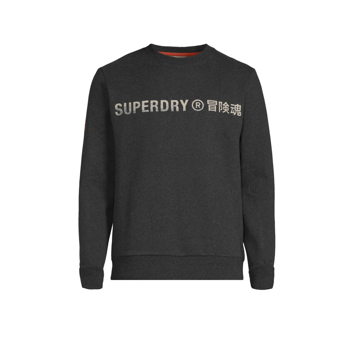 Superdry sweater Workwear Logo Vintage met logo raven black marl