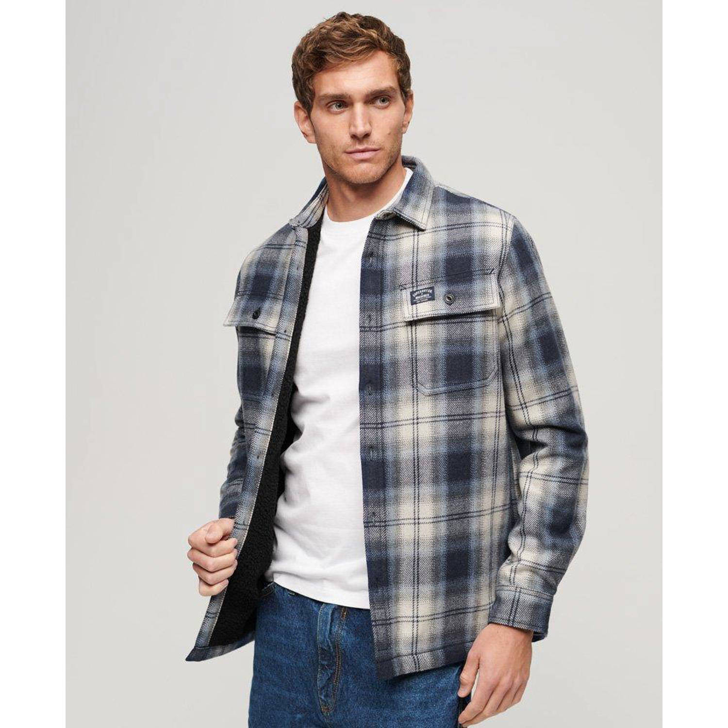 Superdry geruit regular fit overshirt blauw