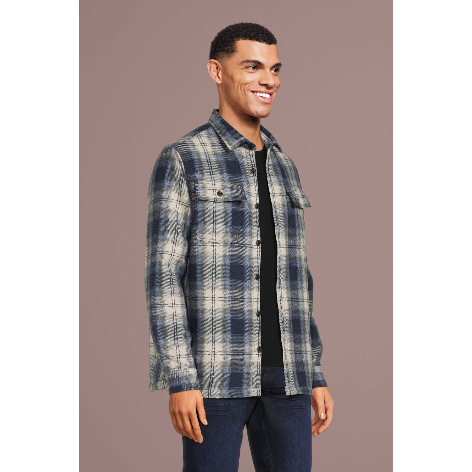 Superdry geruit regular fit overshirt blauw