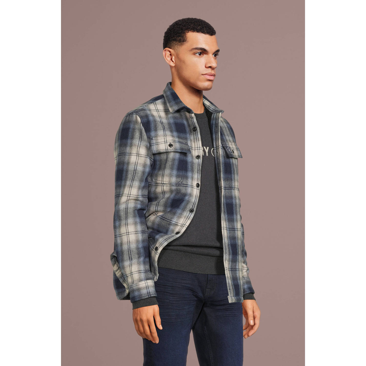 Superdry geruit regular fit overshirt blauw