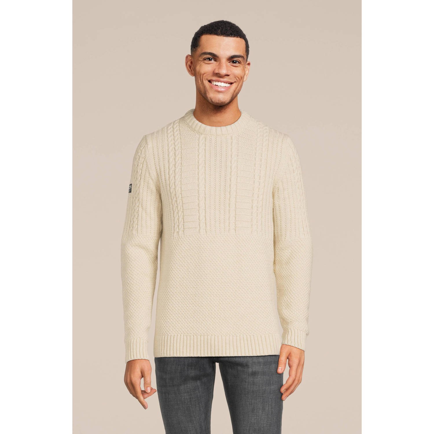 Superdry gebreide trui Vintage Jacob met wol ecru