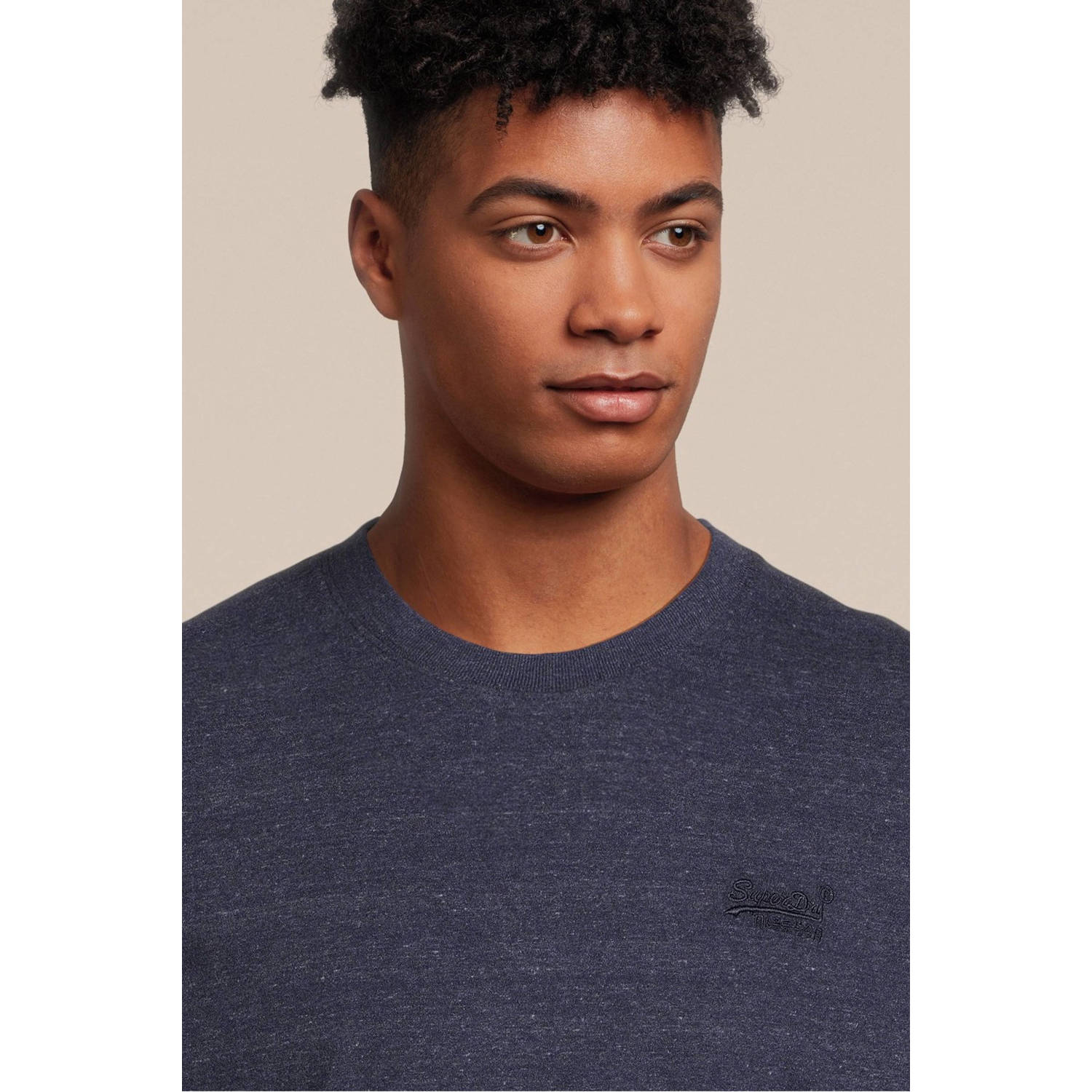 Superdry slim fit T-shirt met logo dark indigo blue marl