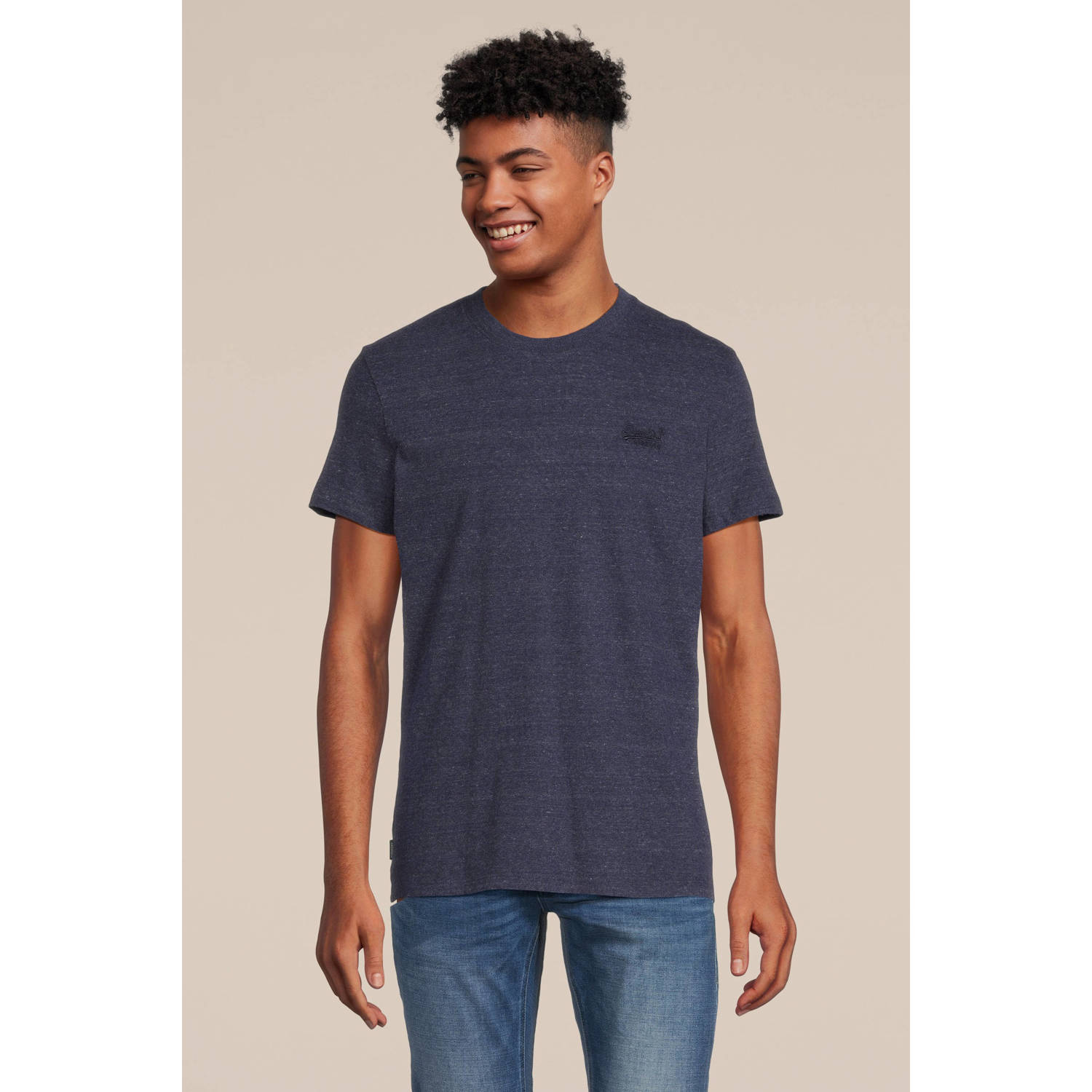 Superdry slim fit T-shirt met logo dark indigo blue marl