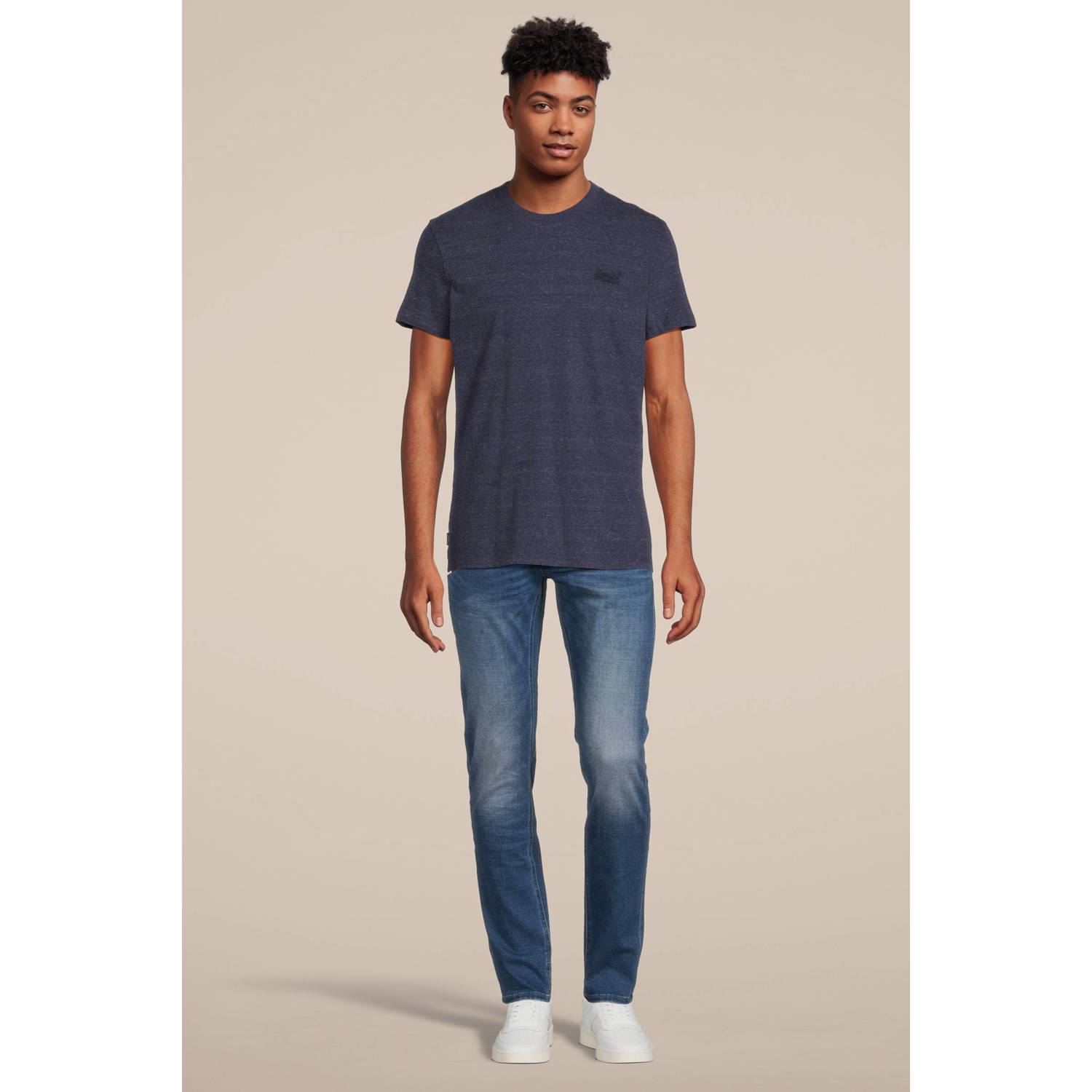 Superdry slim fit T-shirt met logo dark indigo blue marl