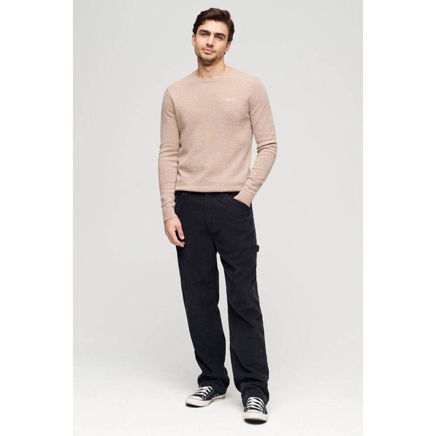 Superdry gebreide trui met wol en logo birch brown marl