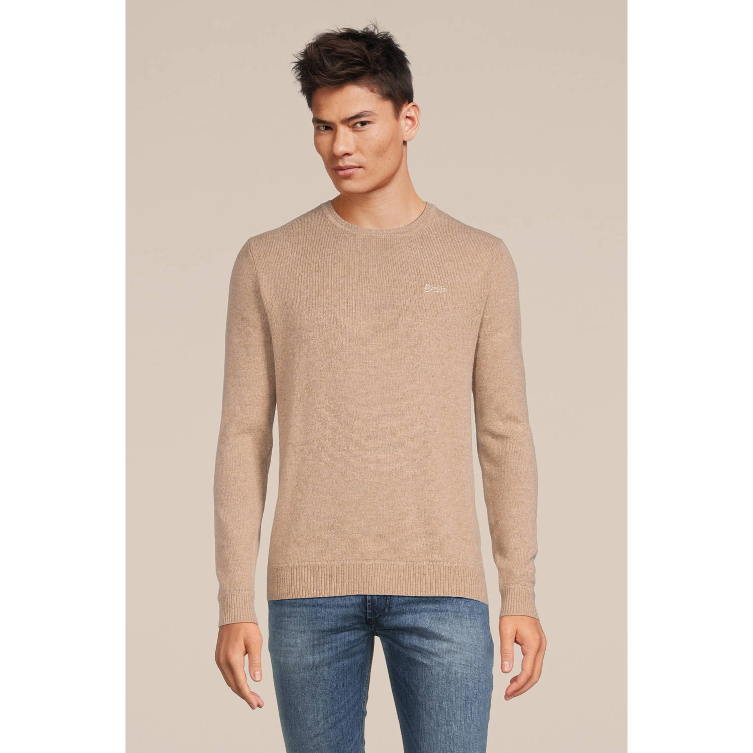 Superdry gebreide trui met wol en logo birch brown marl