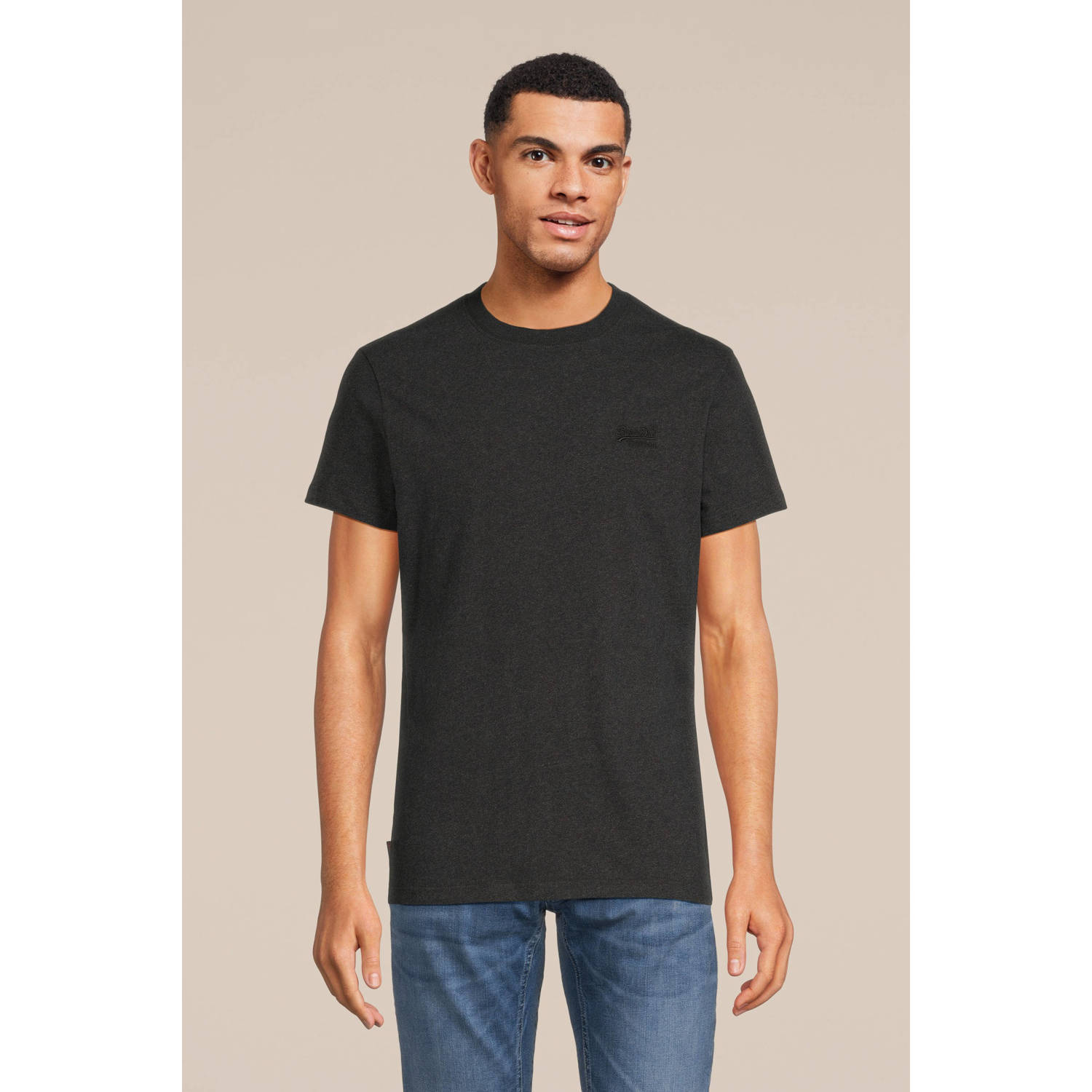 Superdry slim fit T-shirt met logo raven black marl