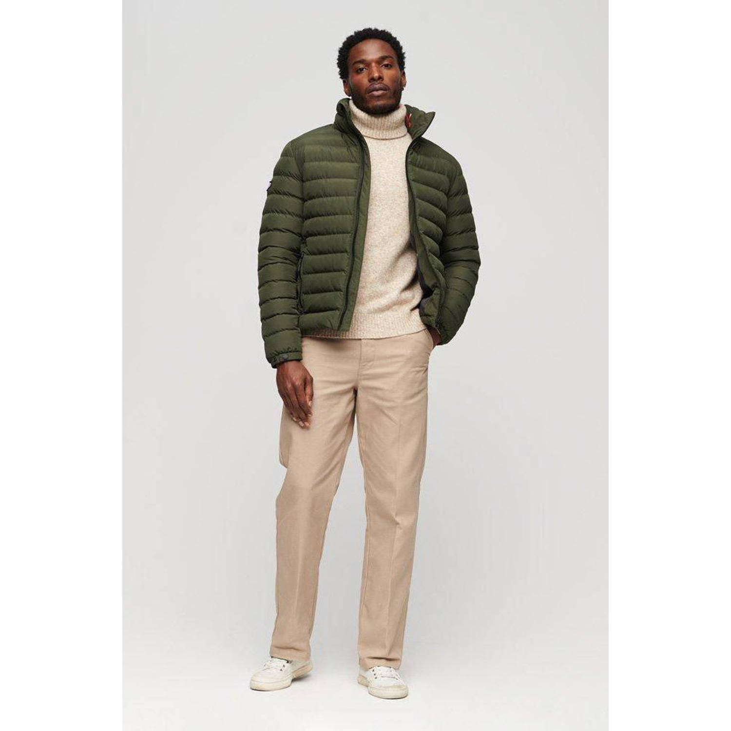Superdry gewatteerde jas Fuji met logo dark moss green