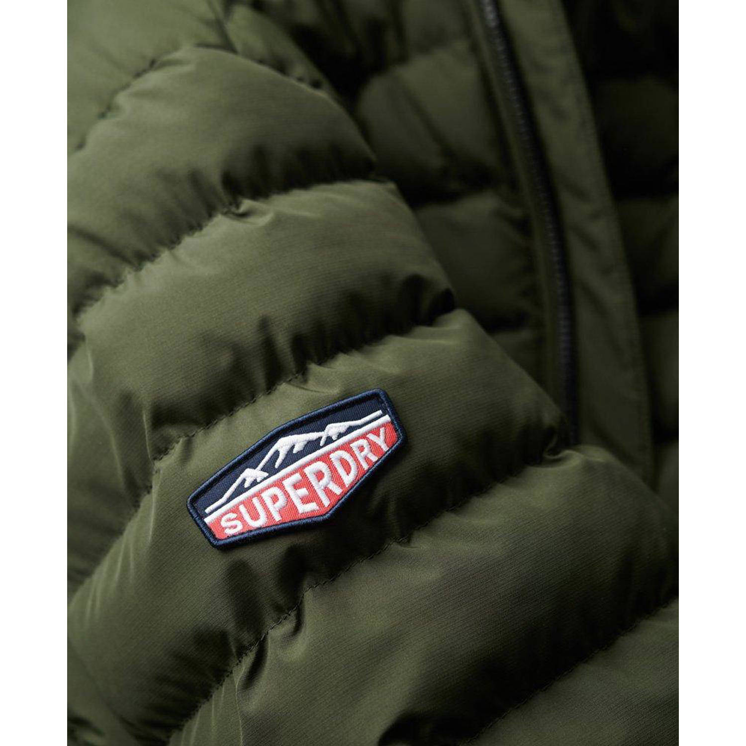 Superdry gewatteerde jas Fuji met logo dark moss green