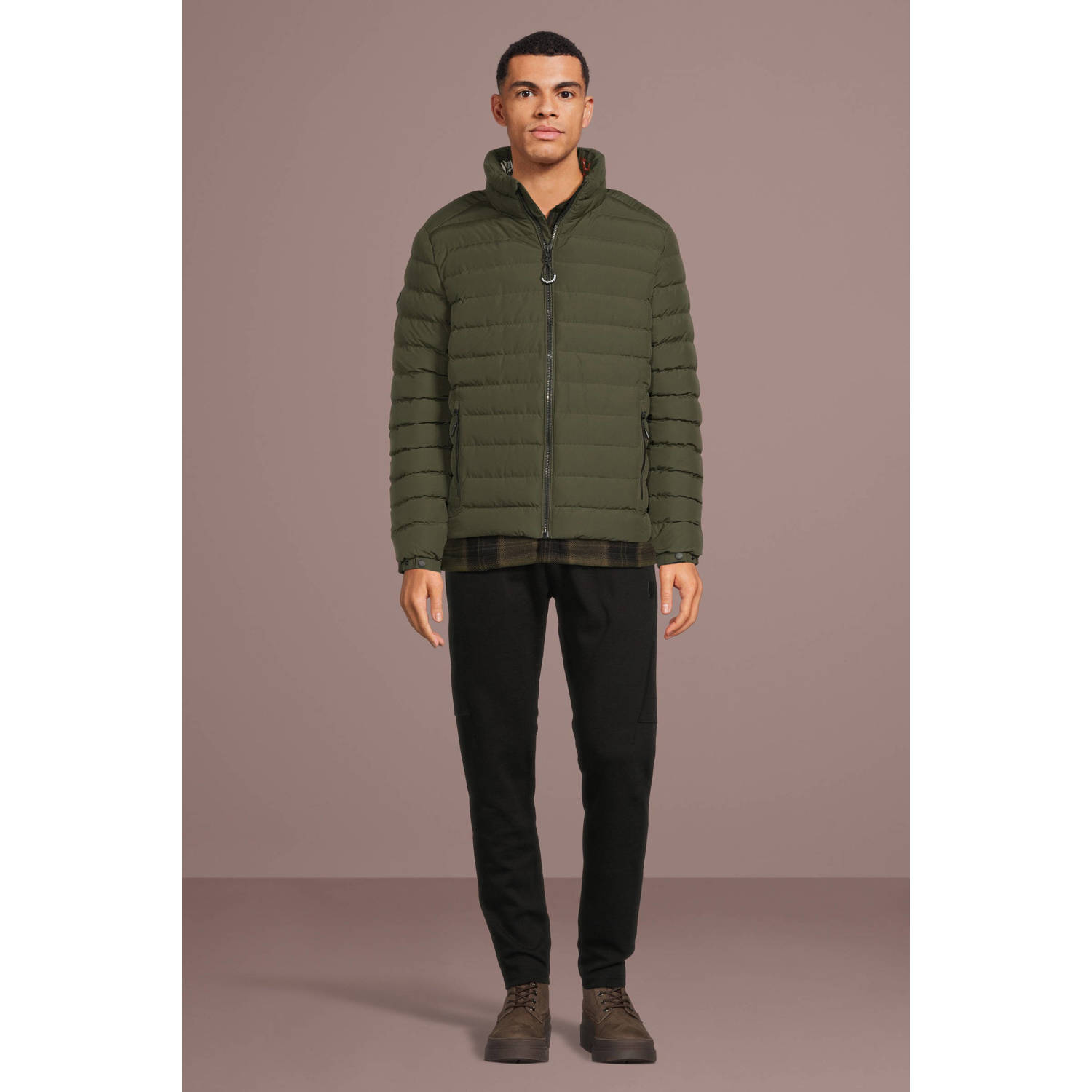 Superdry gewatteerde jas Fuji met logo dark moss green