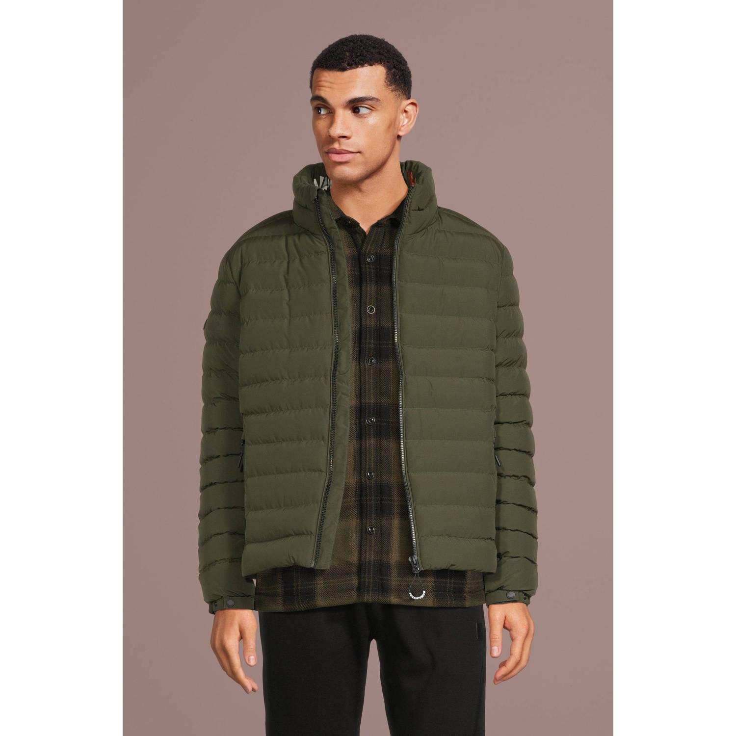 Superdry gewatteerde jas Fuji met logo dark moss green