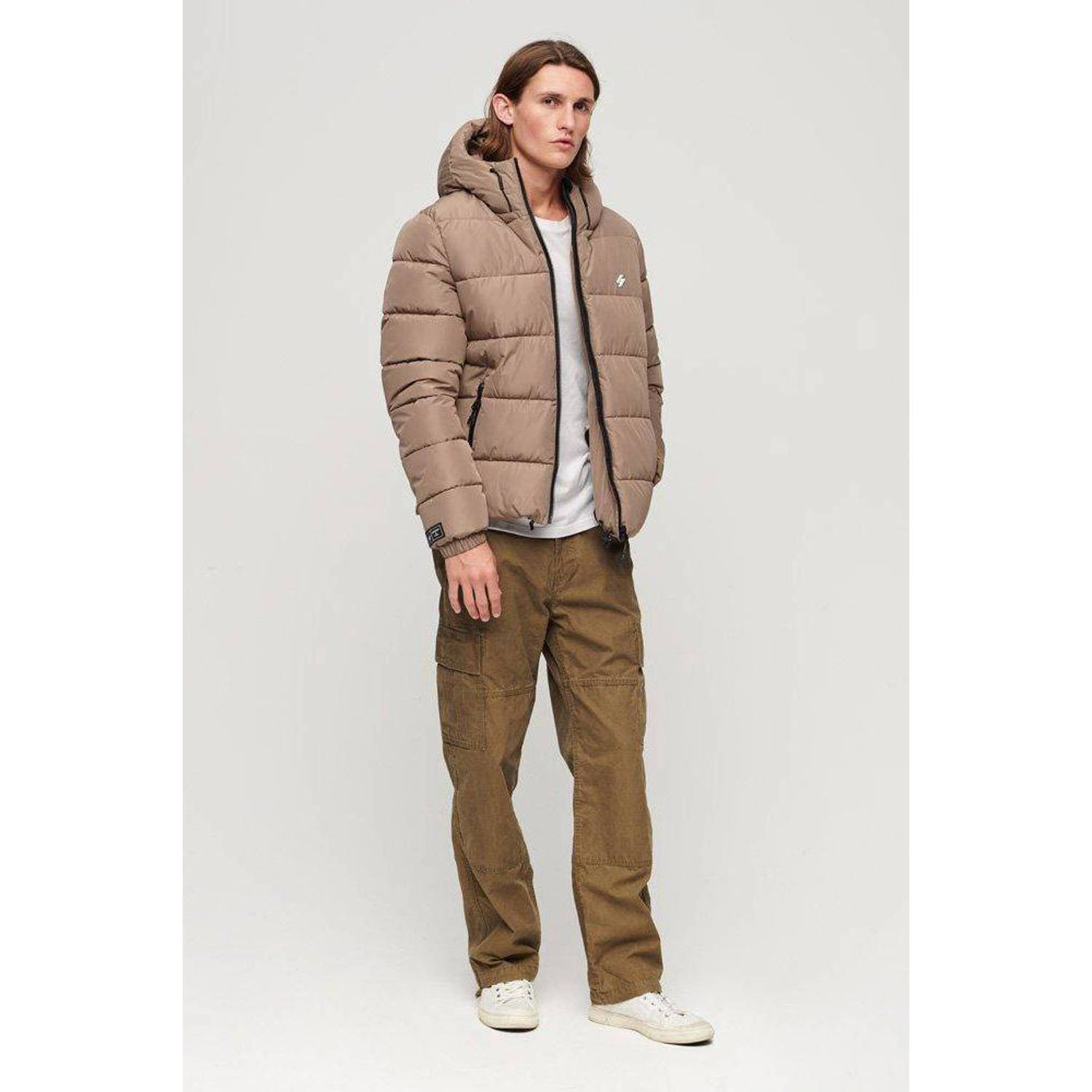Superdry sports puffer jas fossil brown