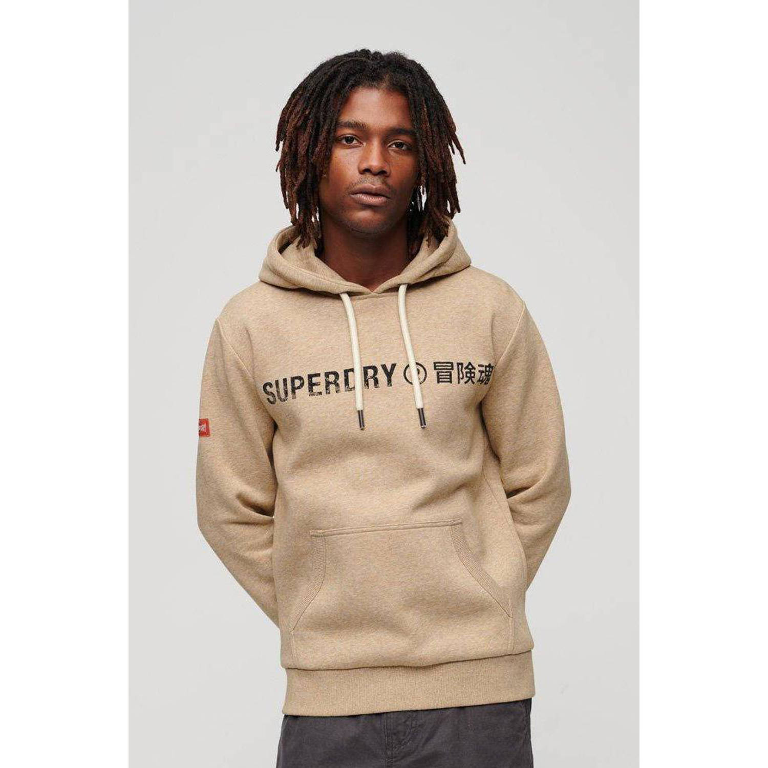 Superdry hoodie Vintage Workwear met logo tan brown fleck marl
