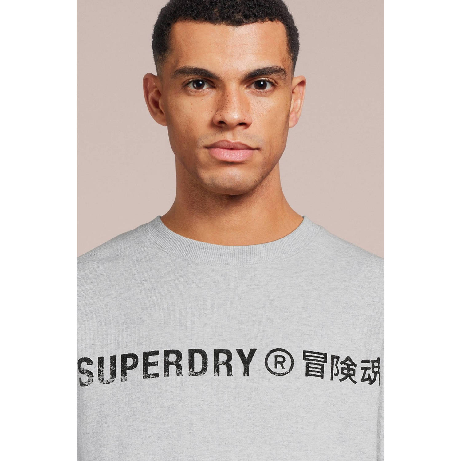 Superdry sweater Workwear Logo Vintage met logo glacier grey marl