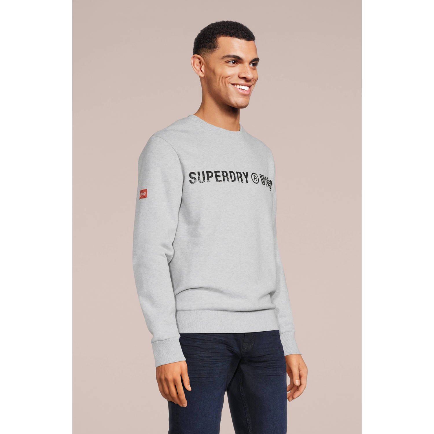 Superdry sweater Workwear Logo Vintage met logo glacier grey marl