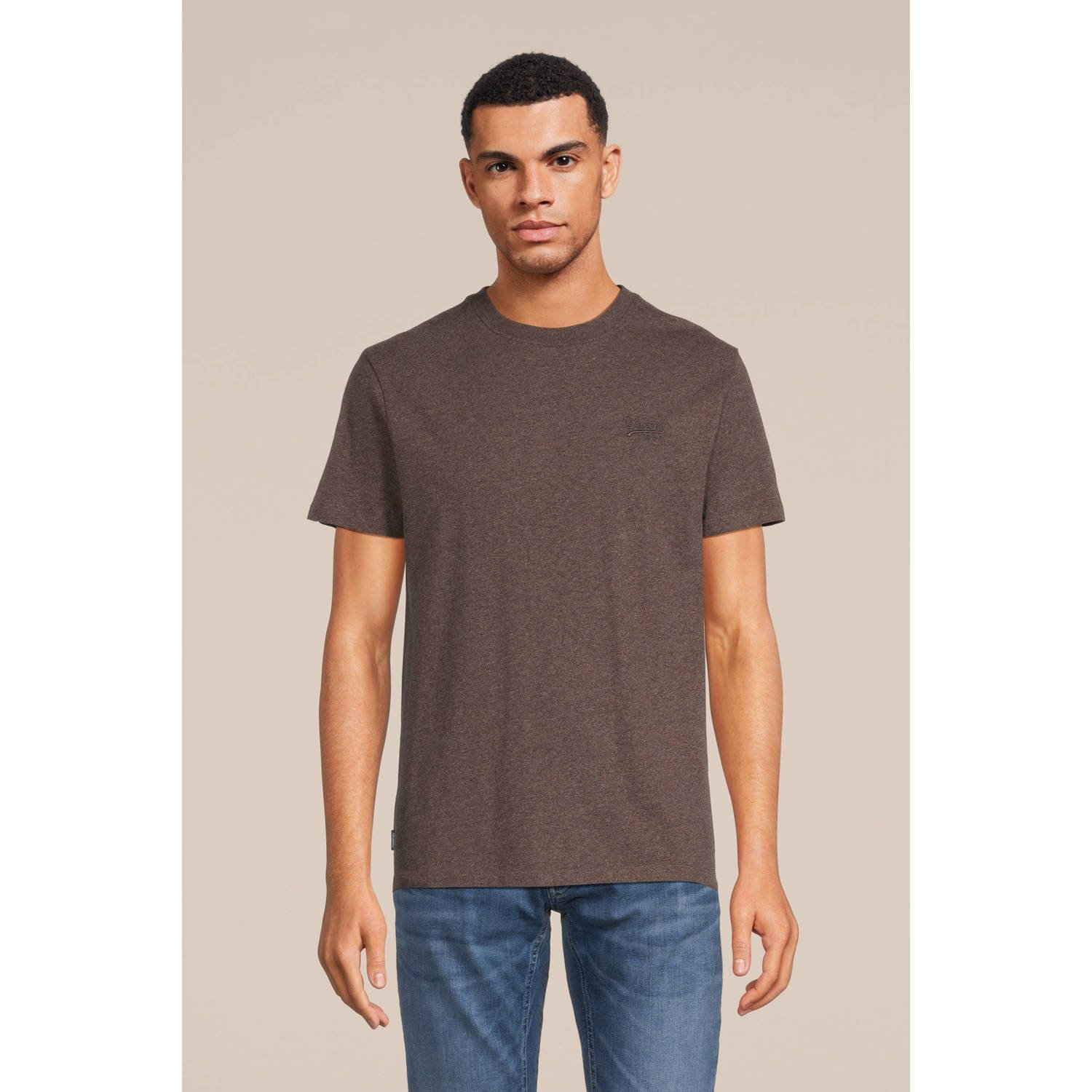 Superdry slim fit T-shirt cacao bruin
