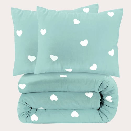 W polyester-katoenen dekbedovertrek lits-jumeaux (240x220 cm) - Mintgroen