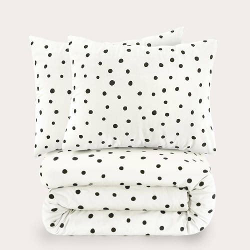 W polyester-katoenen dekbedovertrek lits-jumeaux (240x220 cm) - Wit/zwart
