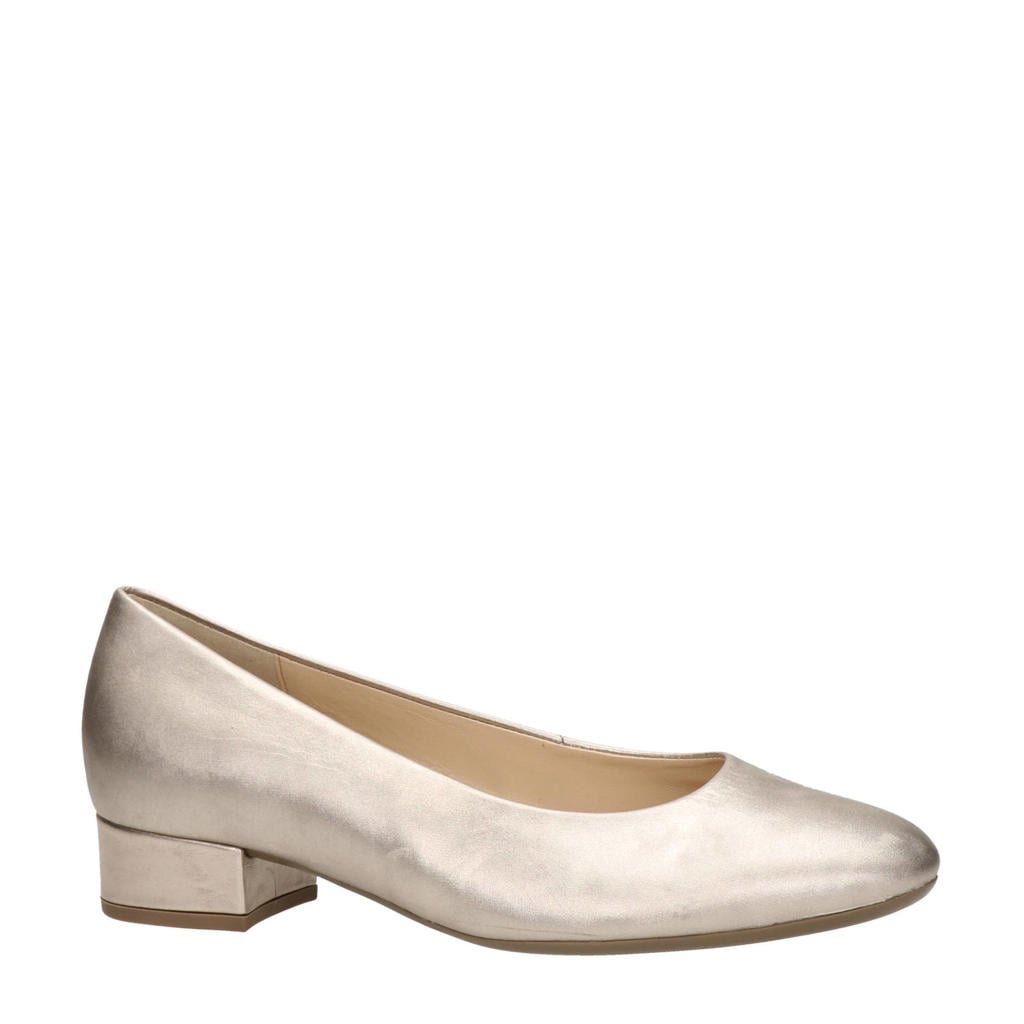 Gouden dames Gabor leren pumps met lage hak met effen