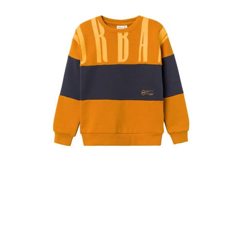 NAME IT KIDS sweater NKMOHUMUS goudgeel/donkergrijs