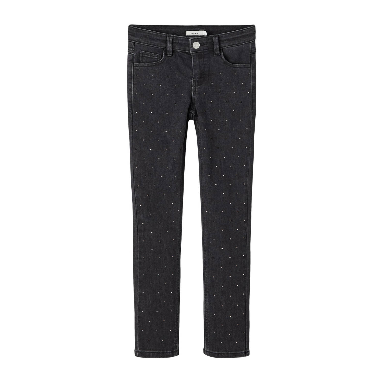 Name it KIDS slim fit jeans NKFSALLI met all over print black denim Zwart Meisjes Stretchdenim 116