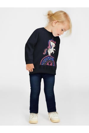 Unicorn sweater NMFVENUS met printopdruk donkerblauw