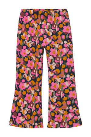 bootcut broek NMFODINE met all over print donkerblauw/roze/goudgeel