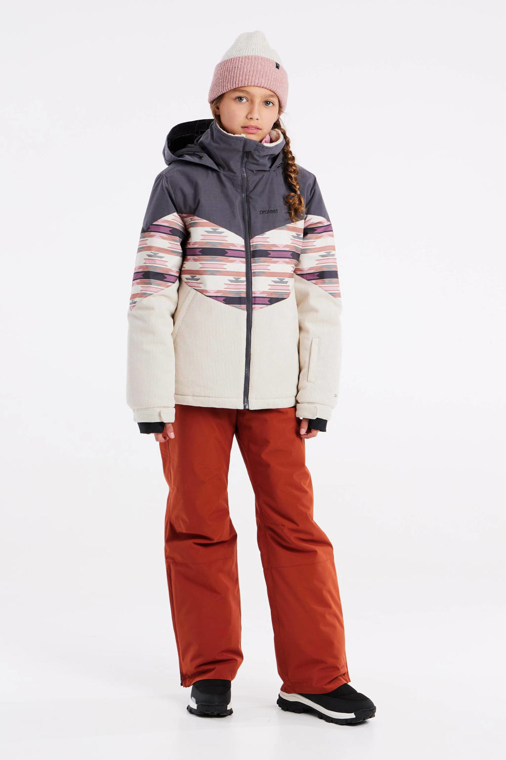 Protest ski-jas PRTSWAN JR offwhite/grijs/roze