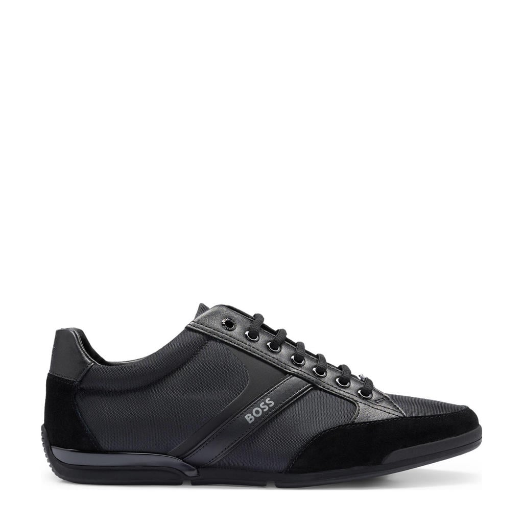 Zwarte heren BOSS Saturn leren sneakers met veters