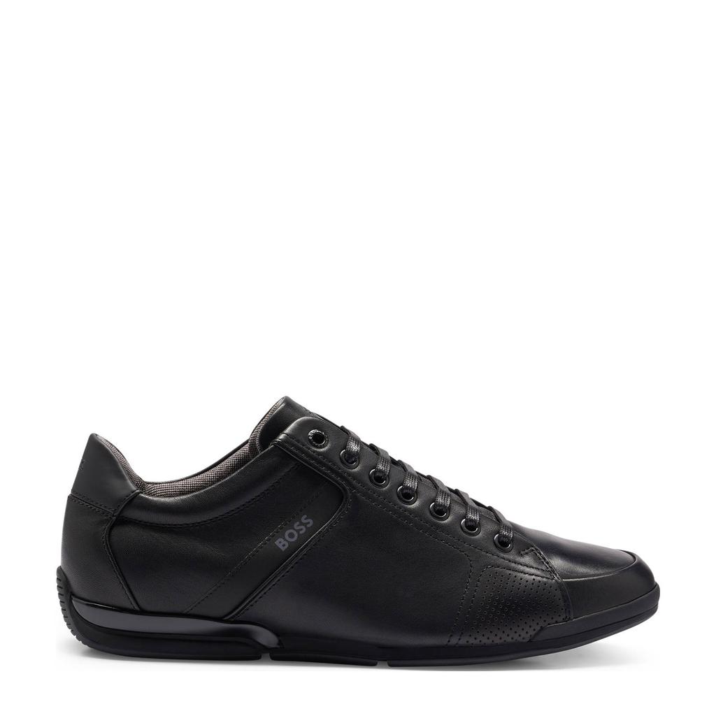 Zwarte heren BOSS Saturn leren sneakers met veters
