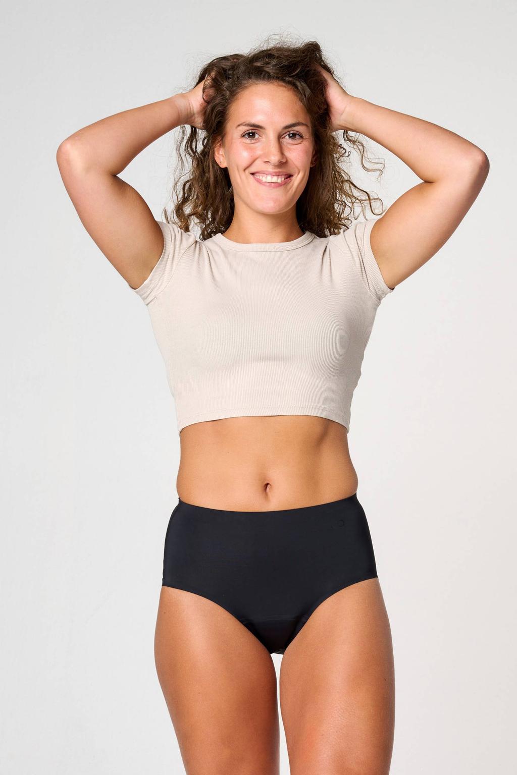 Moodies Undies medium/sterk absorberende seamless high waist menstruatieslip zwart