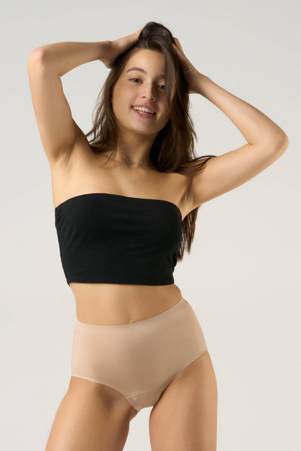 Moodies Undies medium/sterk absorberende seamless high waist menstruatieslip beige
