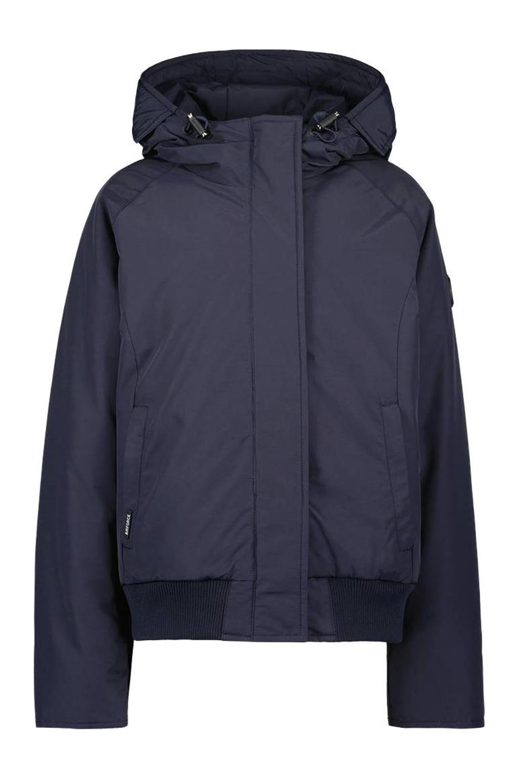 Blauwe meisjes Airforce bomberjack winter van polyester van katoen met effen, lange mouwen, capuchon en ritssluiting
