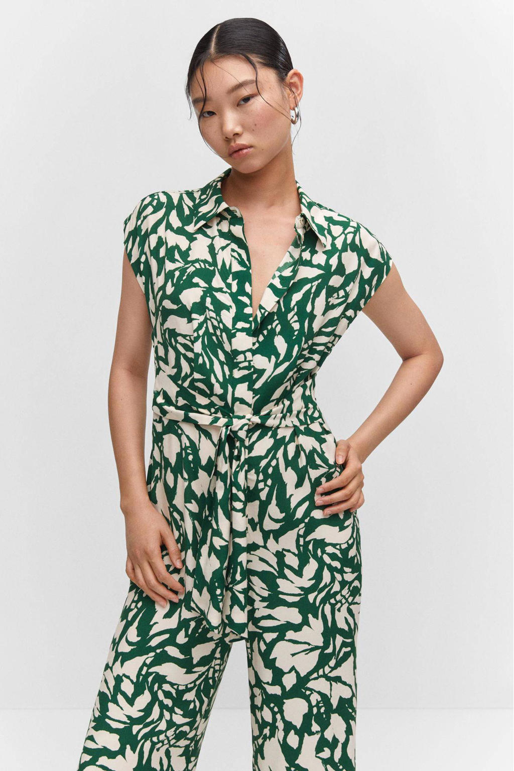 Mango jumpsuit met all over print groen/wit wehkamp