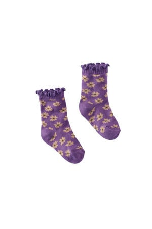 sokken Inga met bloemenprint paars/lichtroze