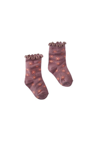sokken Sassa met bloemenprint mauve/roze