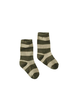 sokken Elof met streepdessin olijfgroen/beige